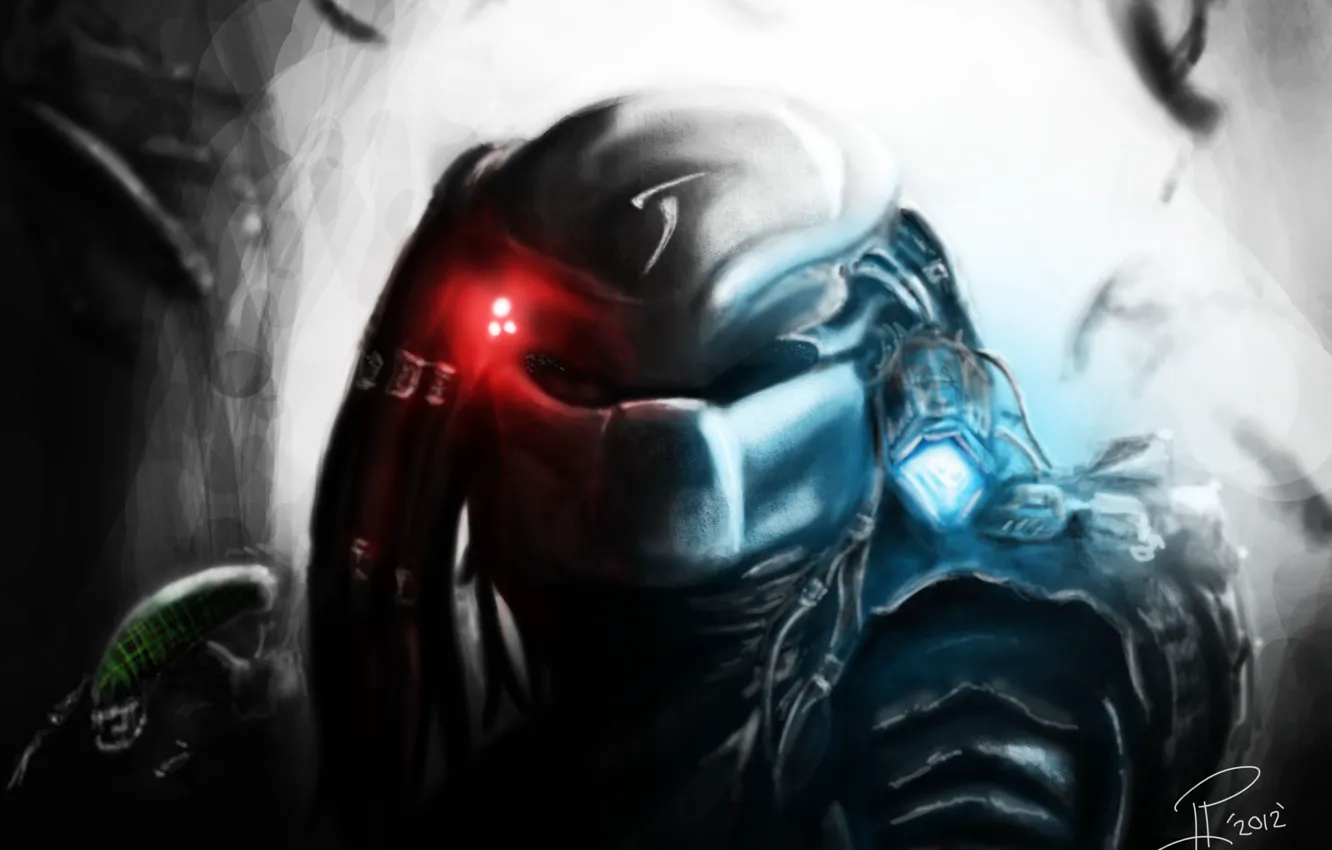 Photo wallpaper predator, art, symbol, laser, helmet, Predator