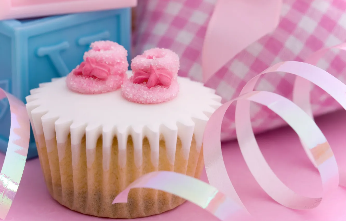 Photo wallpaper cream, ribbon, cupcake, sugar Slippers