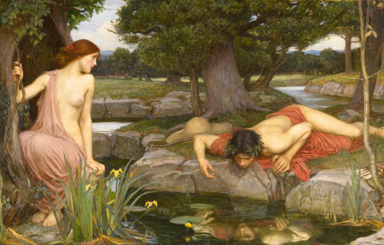 Photo wallpaper forest, art, John William Waterhouse, Echo and Narcissus