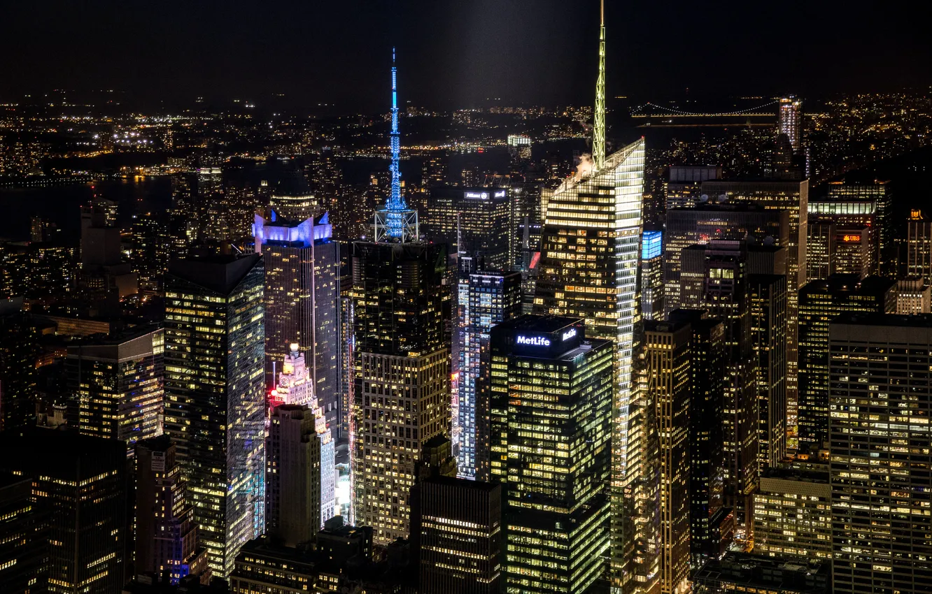 Photo wallpaper light, night, the city, building, home, New York, skyscrapers, lighting