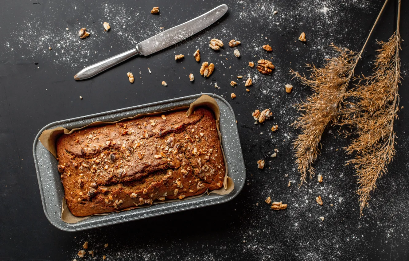 Photo wallpaper food, pie, knife, nuts, cakes, walnut