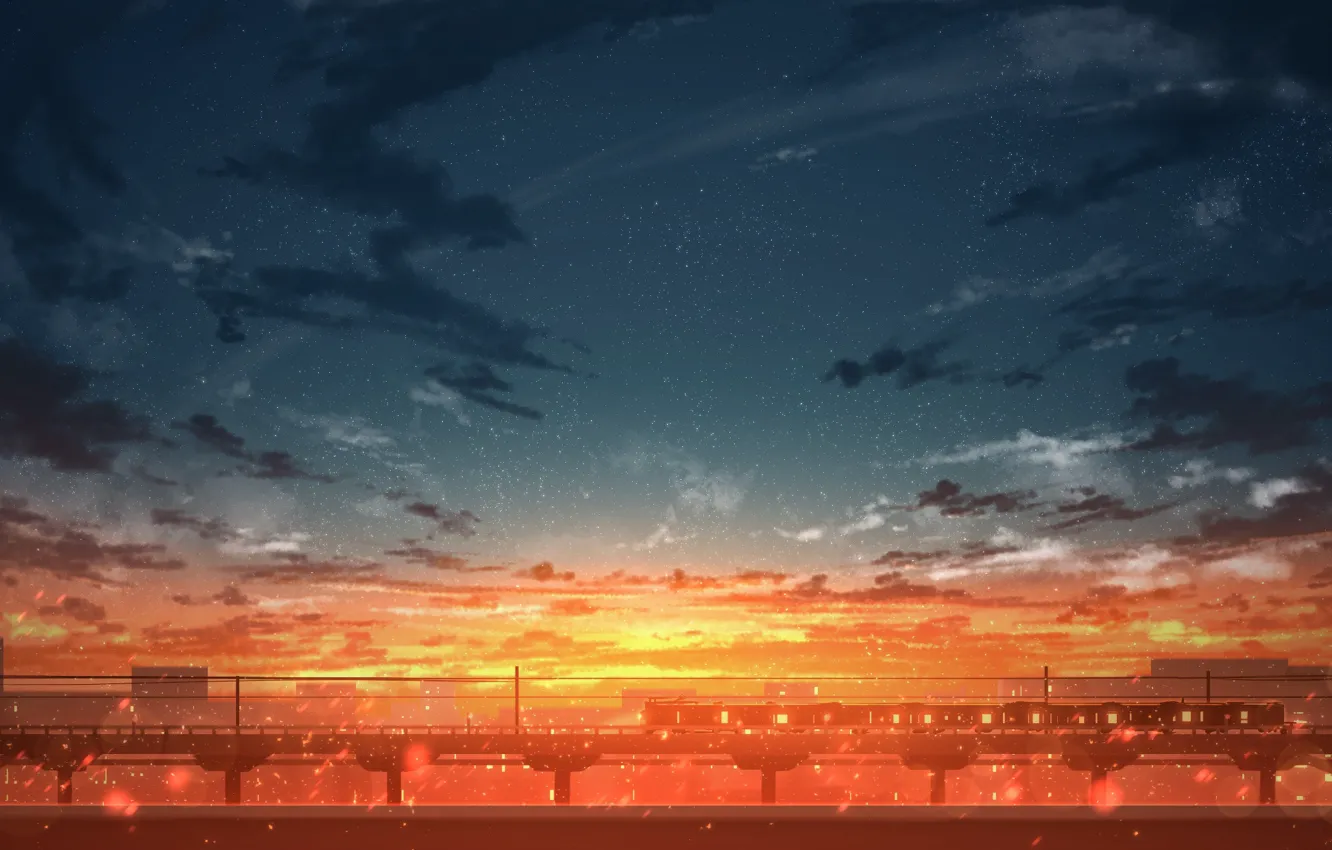 Photo wallpaper the sky, sunset, train, Rune Xiao