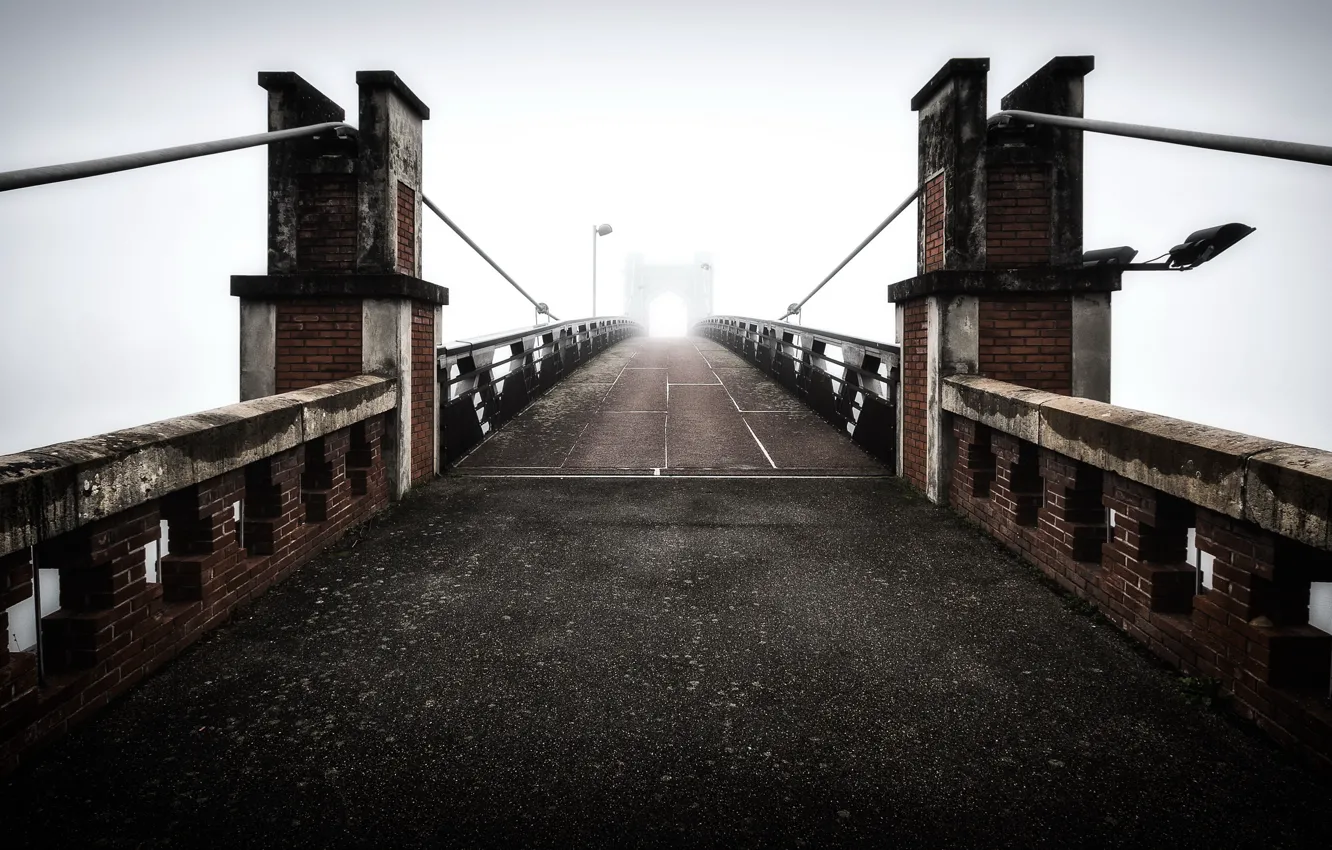 Photo wallpaper bridge, fog, France, Trévoux - Ain