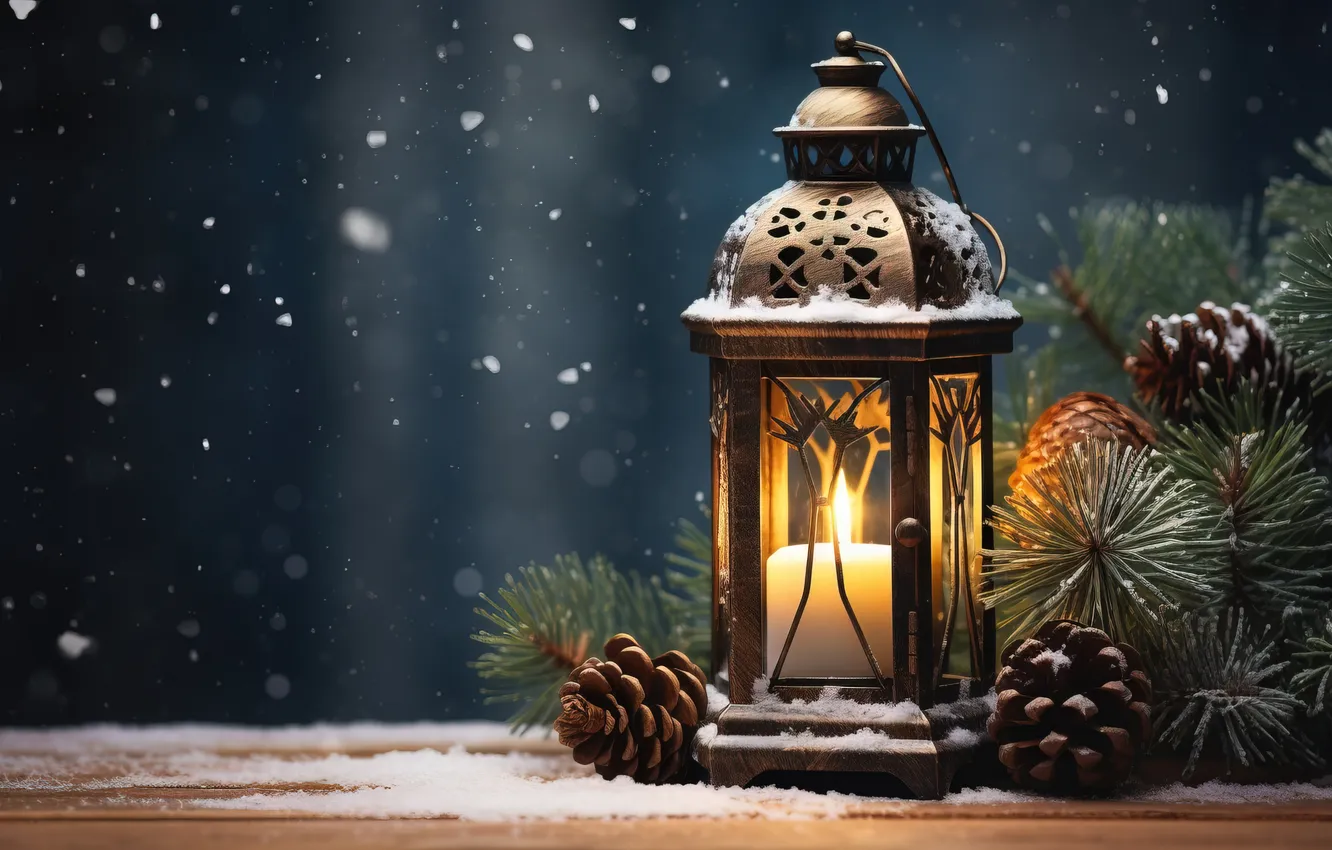 Photo wallpaper winter, snow, night, new year, Christmas, lights, Christmas, night