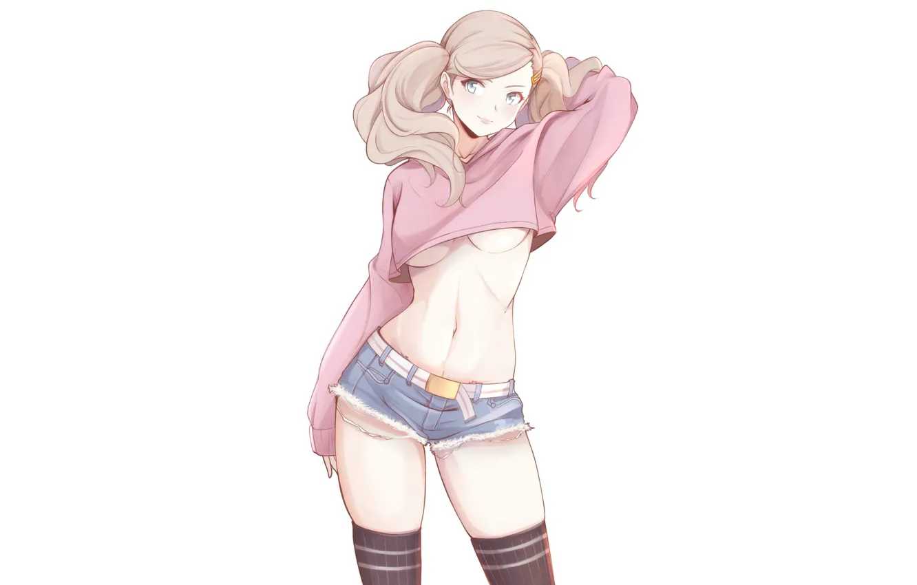 Photo wallpaper girl, sexy, shorts, anime, stockings, beautiful