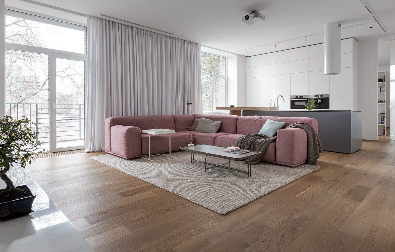 Photo wallpaper design, interior, kitchen, sofa, living room, Apartment in Dnipro