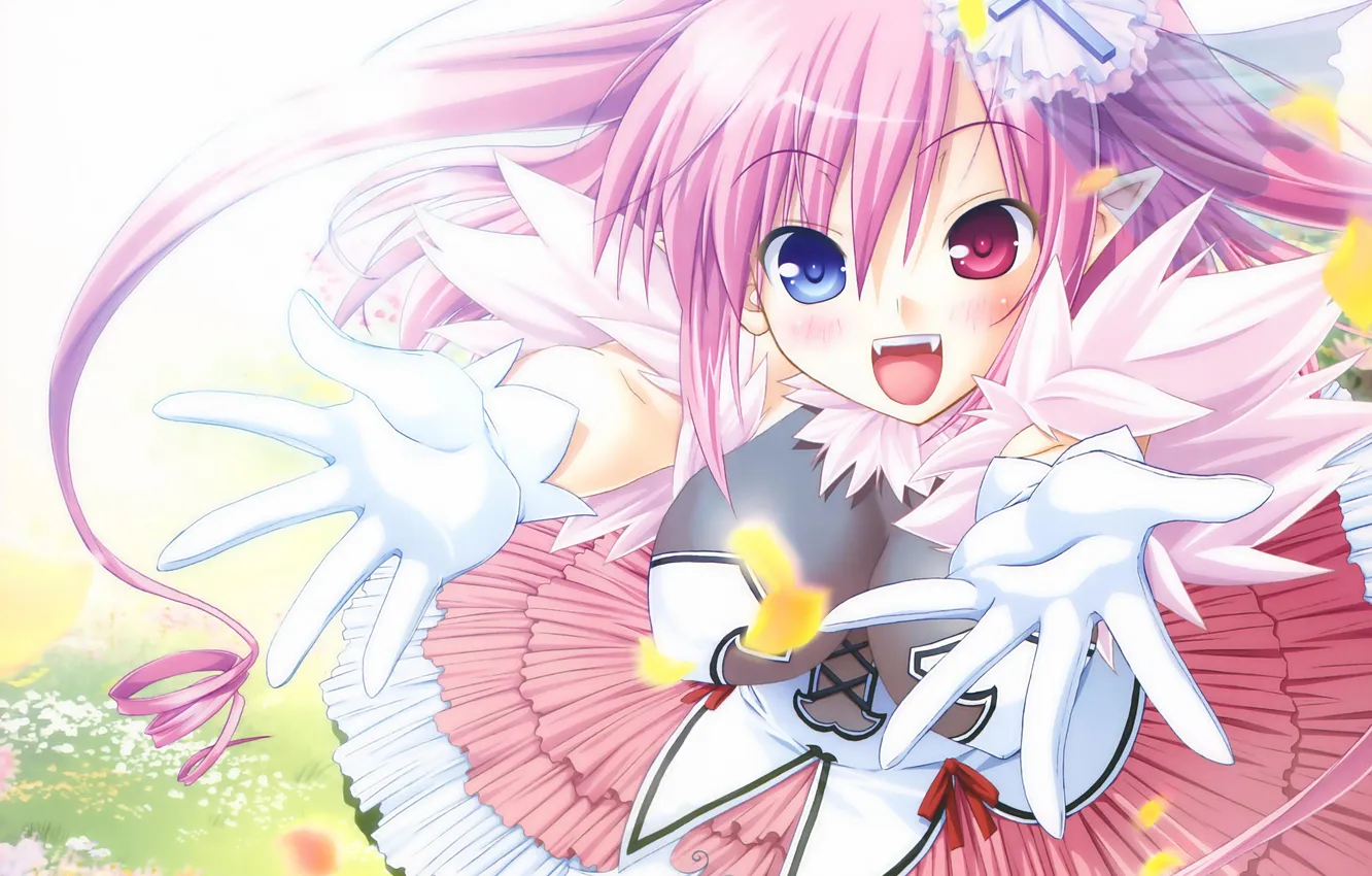 Photo wallpaper eyes, girl, joy, happiness, flowers, yellow, glade, petals