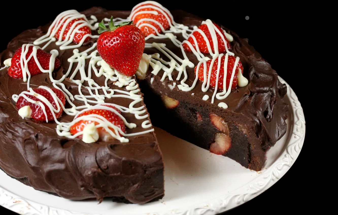 Photo wallpaper chocolate, strawberry, cake