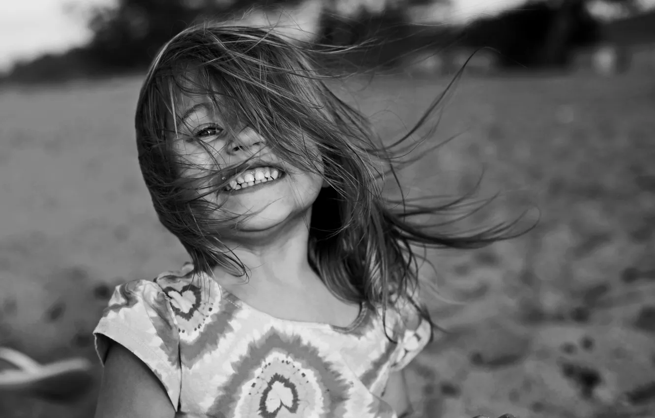 Photo wallpaper joy, portrait, laughter, girl, bokeh