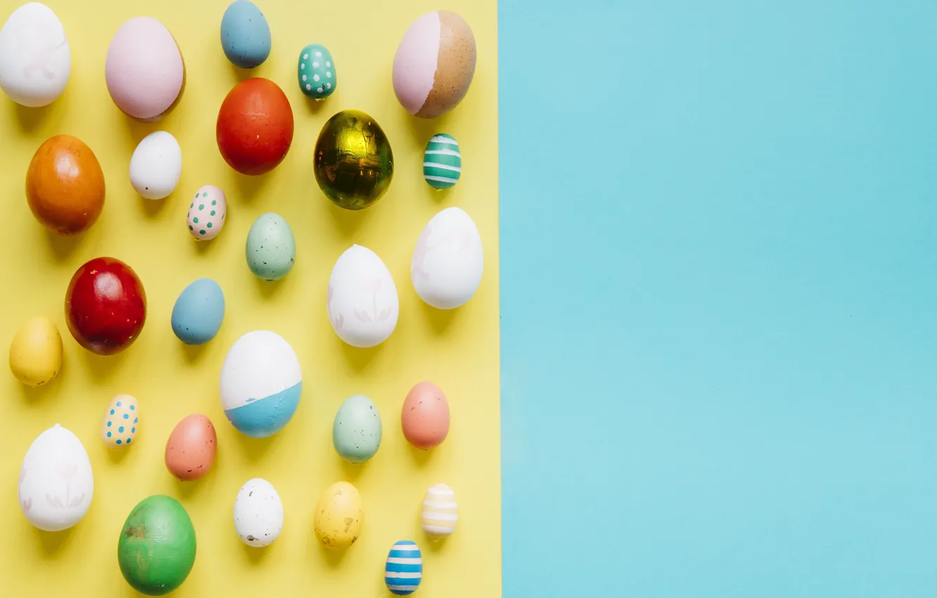 Photo wallpaper eggs, spring, Easter, yellow background