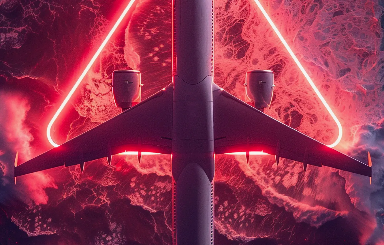 Photo wallpaper The ocean, The plane, Wave, Liner, Flight, The portal, Digital art, AI art