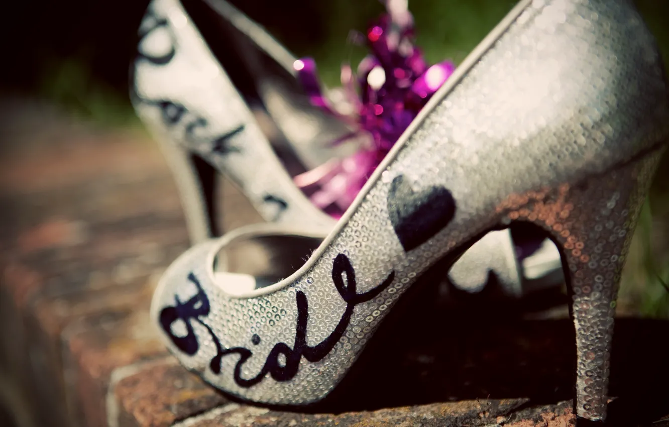 Photo wallpaper style, the inscription, shoes, shoes, heels, the bride, fashion, bride