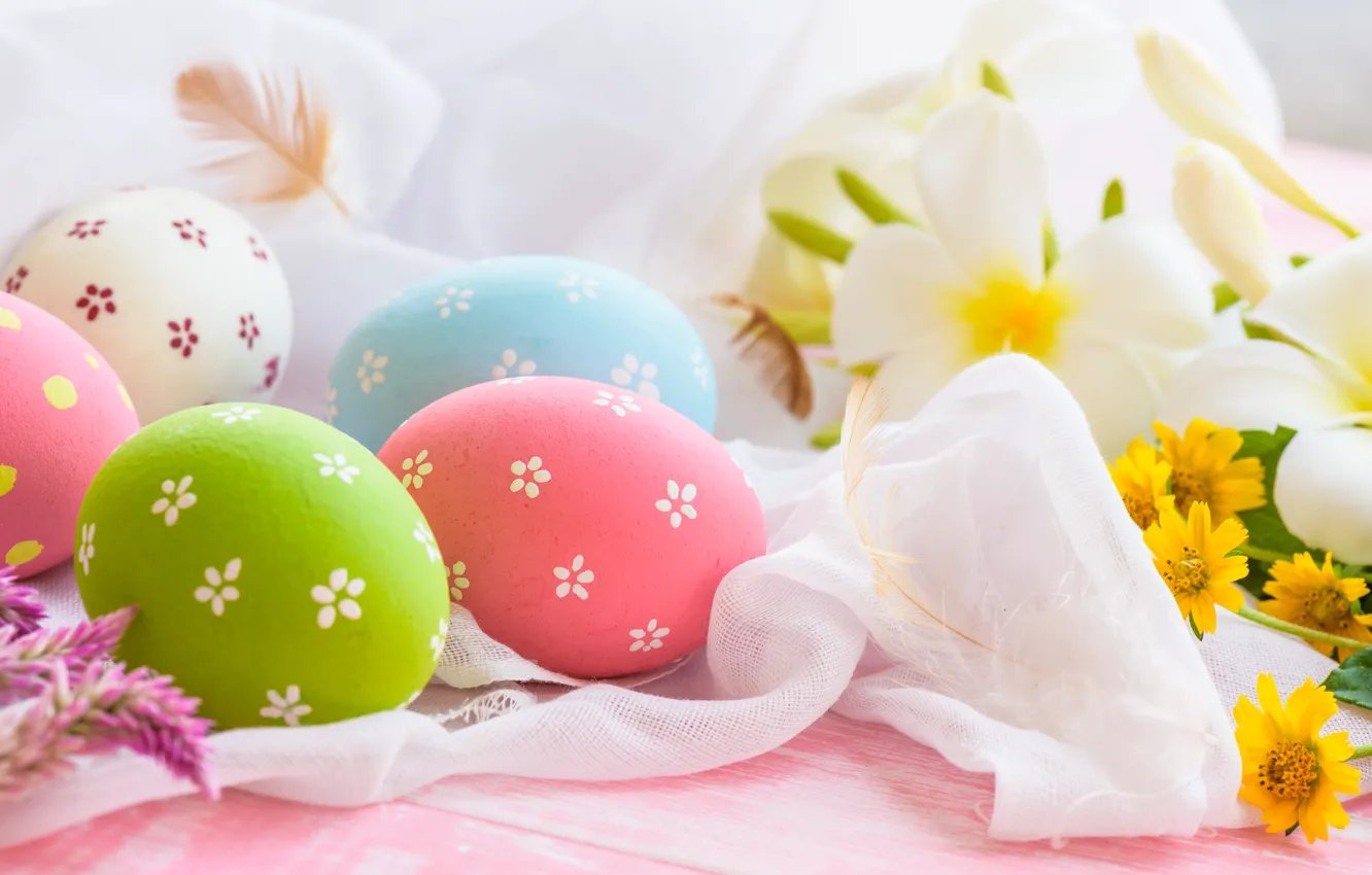 Photo wallpaper flowers, eggs, Easter, flowers, spring, Easter, eggs, decoration