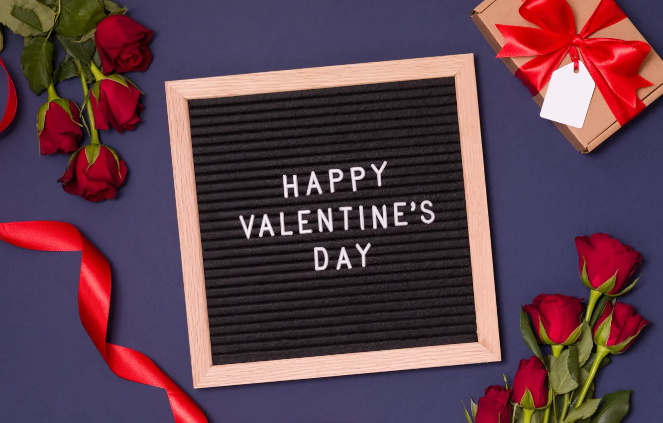 Photo wallpaper flowers, red, gift, roses, bouquet, hearts, red, love