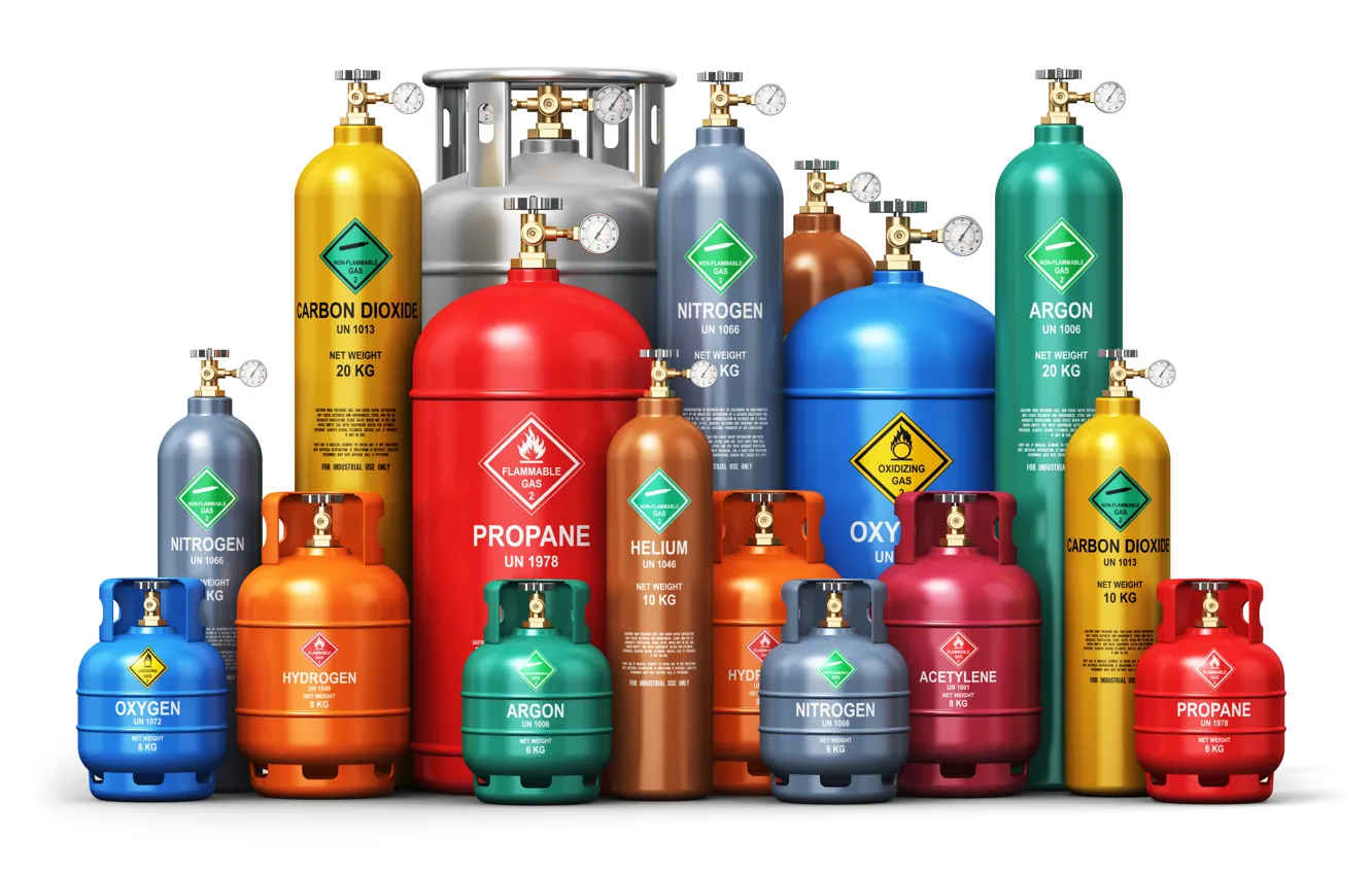 Photo wallpaper colors, tubes, different gases, safety codes