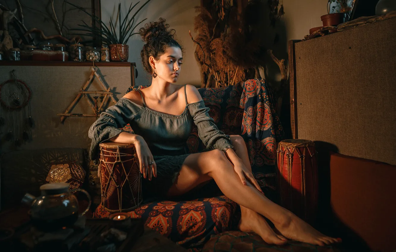 Photo wallpaper pose, room, model, portrait, interior, makeup, figure, dress