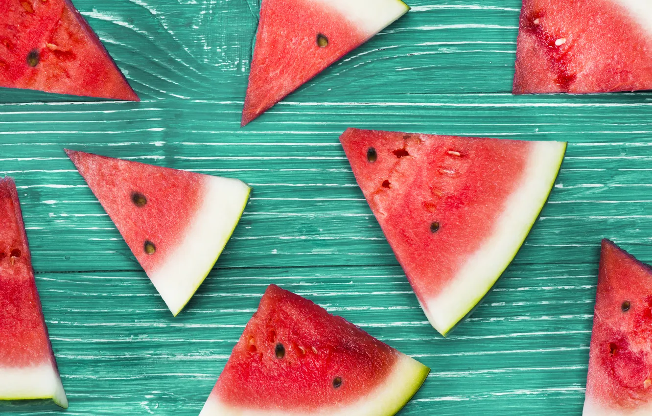 Photo wallpaper Board, watermelon, a lot, green background, slices, slices