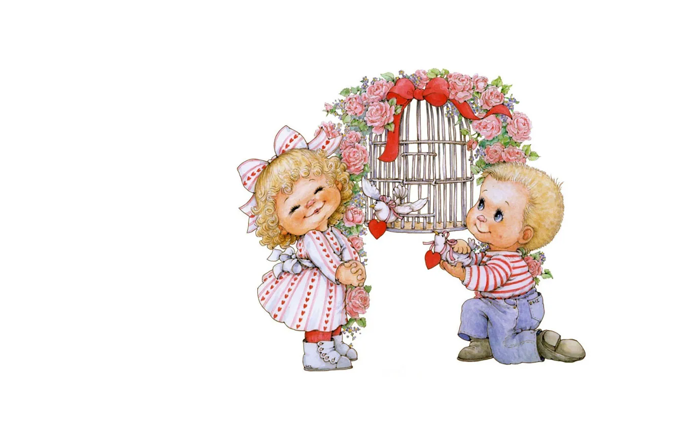 Photo wallpaper holiday, gift, art, two, Valentine's day, children's. Valentine