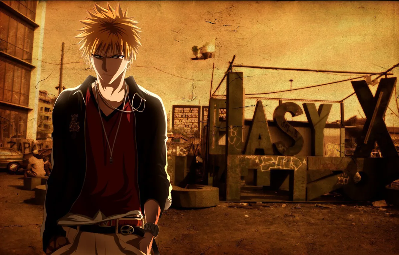 Photo wallpaper the city, bleach, bleach, ichigo, Ichigo