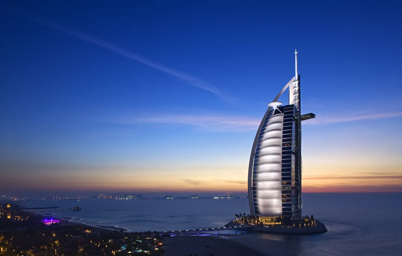 Photo wallpaper sea, the sky, Burj al Arab, Dubai, the hotel, UAE