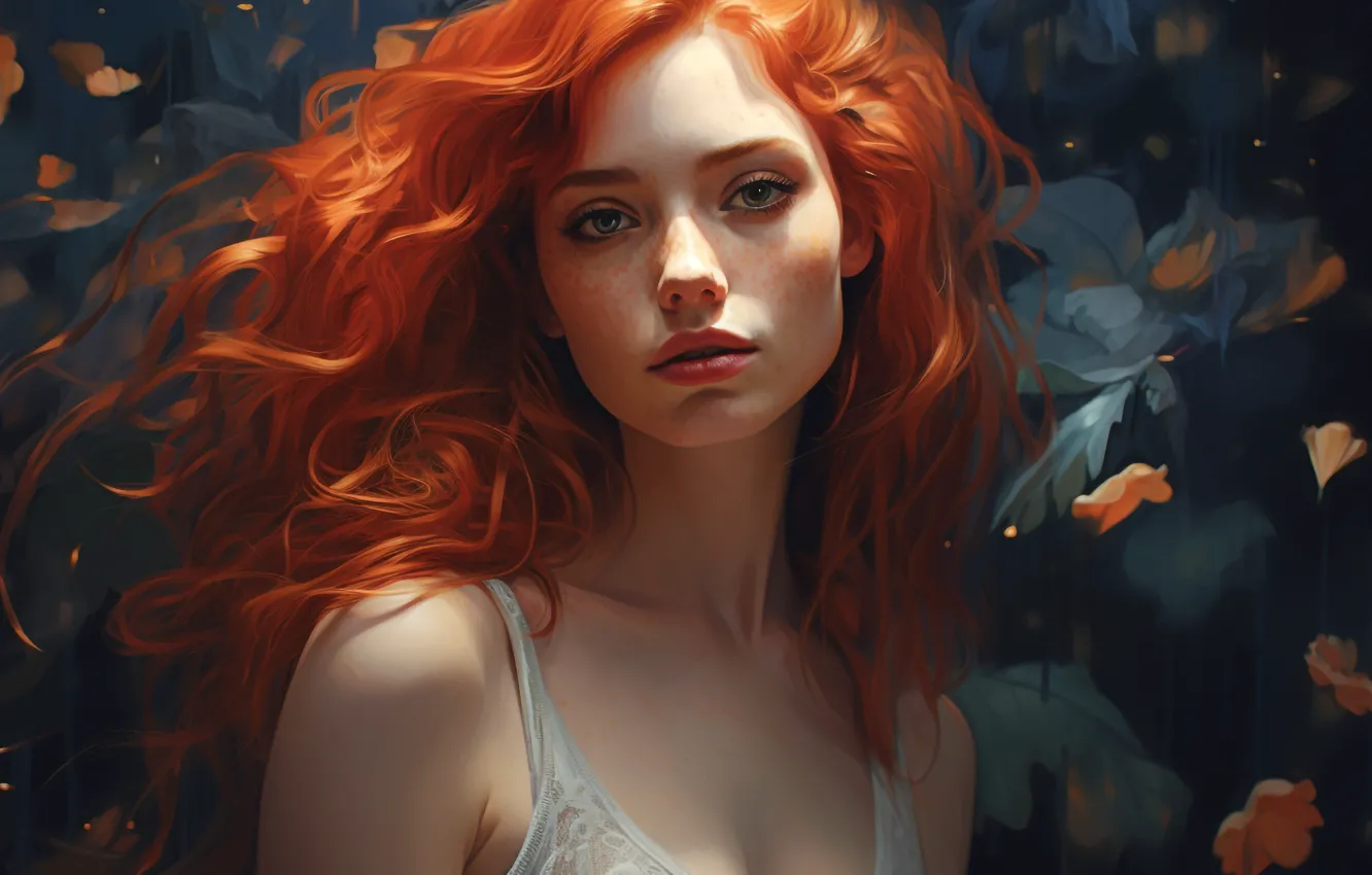 Wallpaper girl, portrait, redhead, digital painting, digital art, AI ...