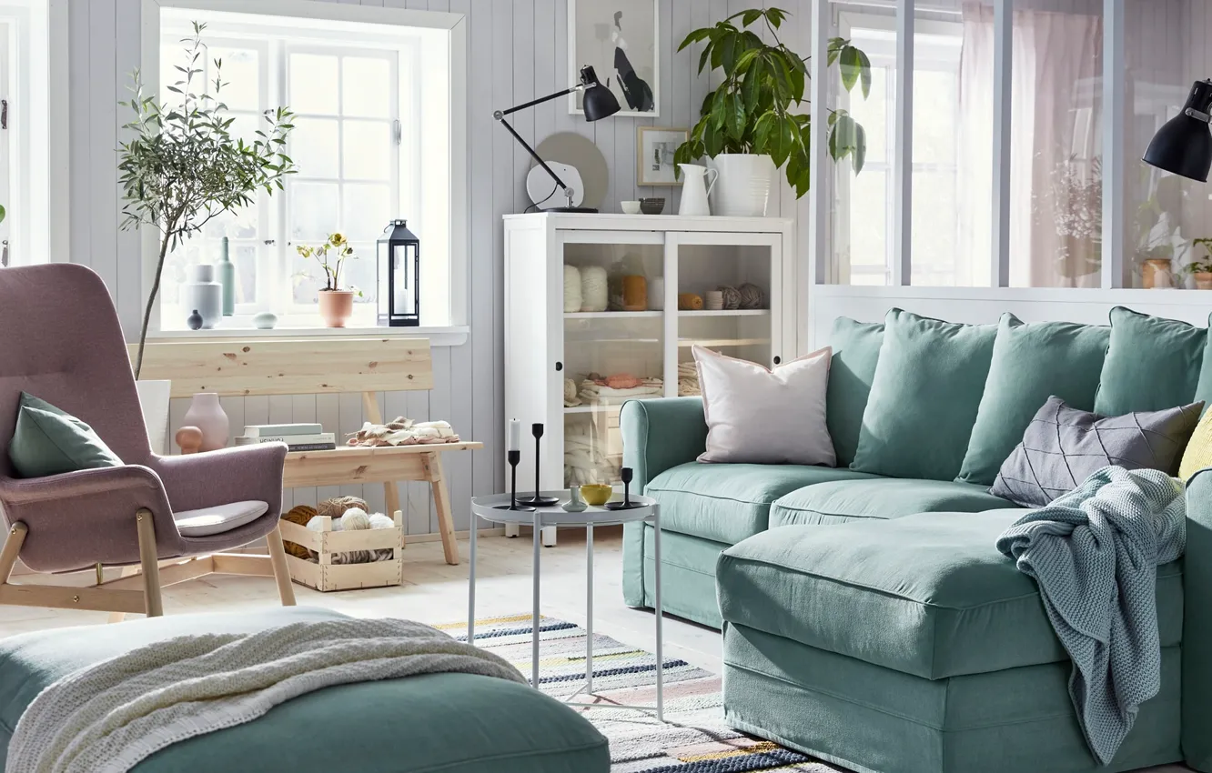 Photo wallpaper design, style, interior, pastel colors, living room, IKEA, IKEA idea decor, IKEA Decor