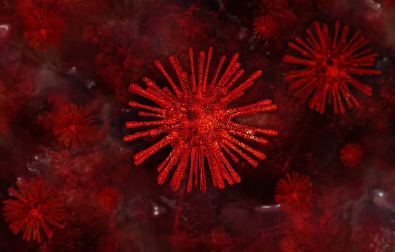 Photo wallpaper macro, red, rendering, background, model, color, form, virus