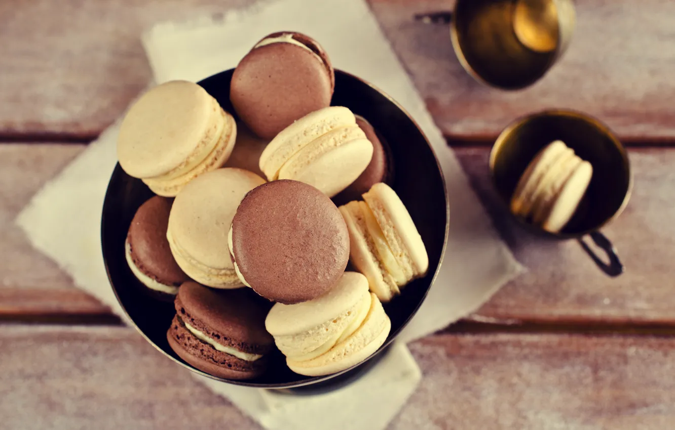 Photo wallpaper coffee, cookies, cream, dessert, cakes, coffee cup, cookies, macaron