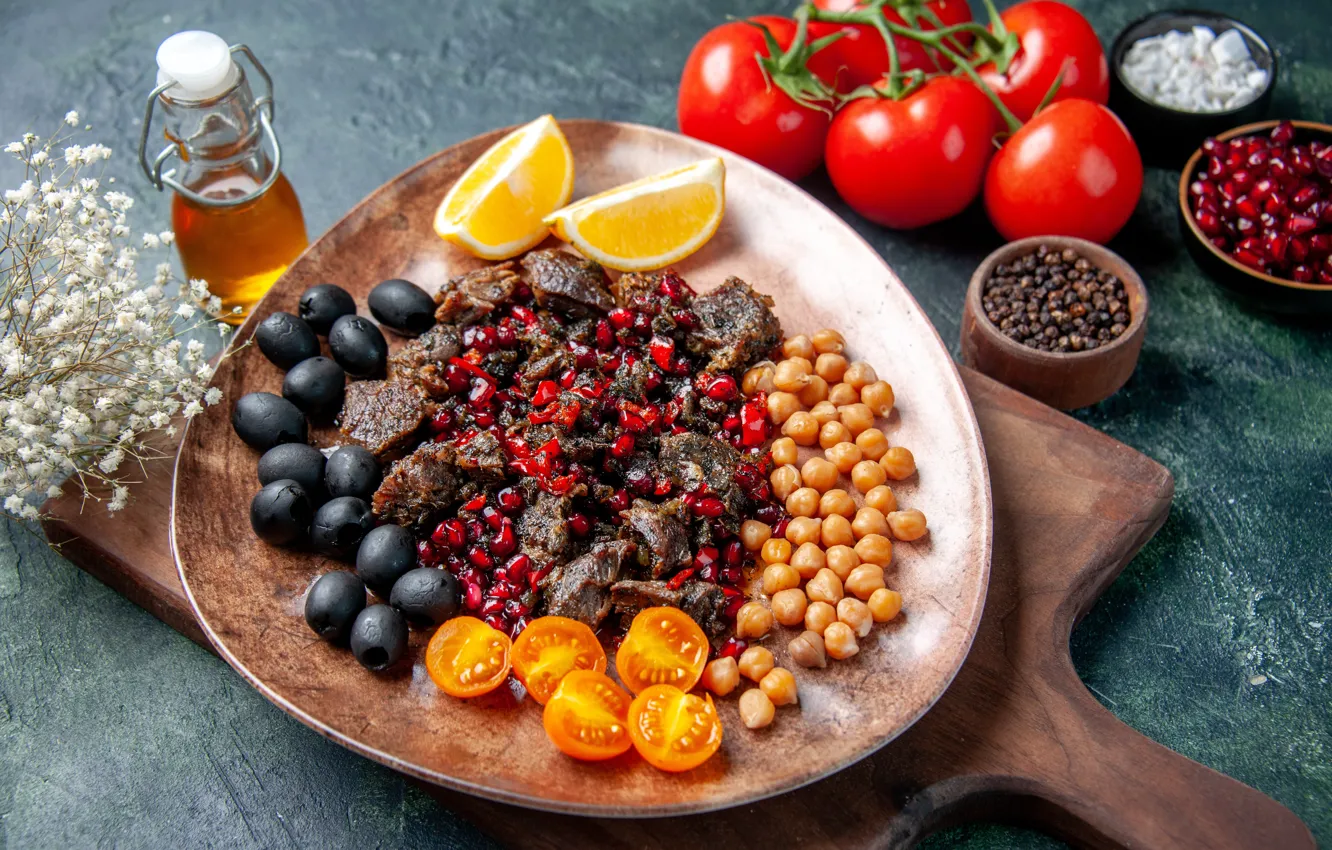 Photo wallpaper meat, fruit, dish