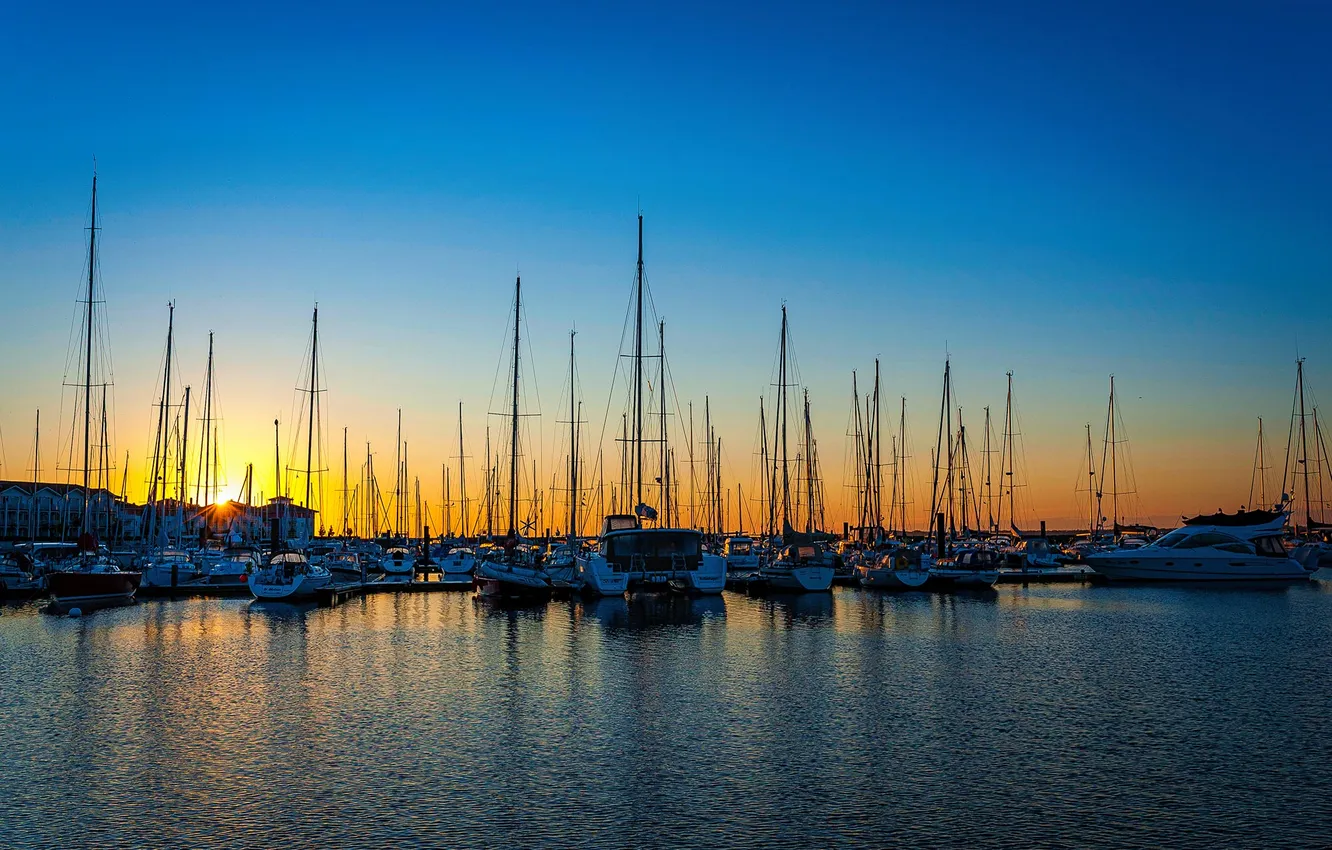 Photo wallpaper Marina, morning, yacht