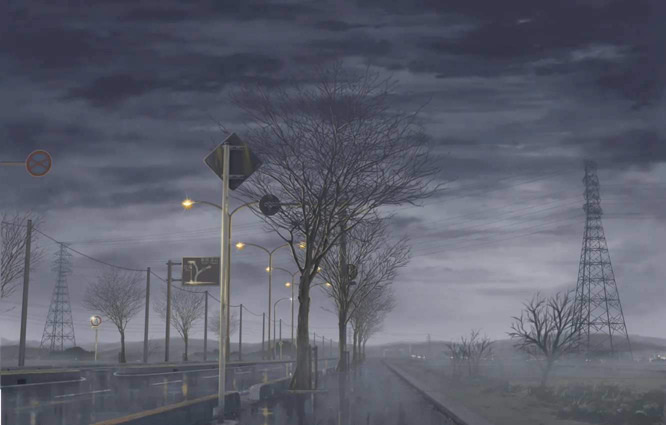 Photo wallpaper road, the sky, trees, clouds, fog, rain, Japan, Fanari