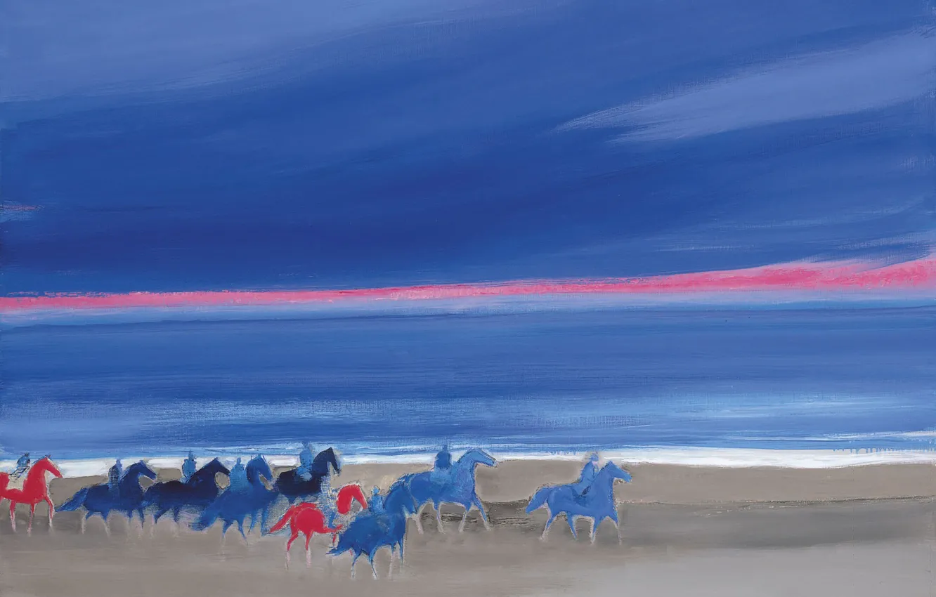 Photo wallpaper sea, the sky, landscape, shore, picture, horse, riders, Andre Brasilier