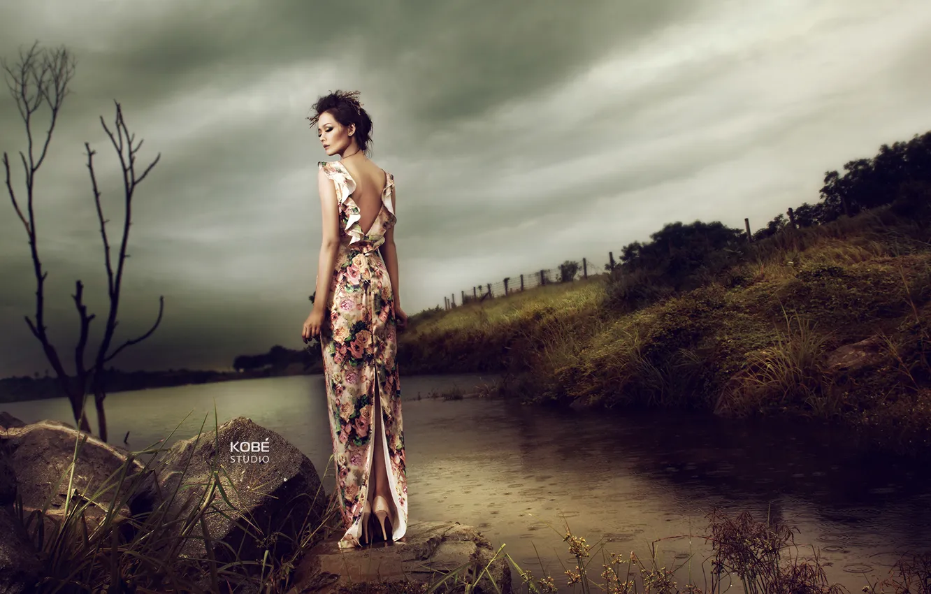 Photo wallpaper girl, background, Asian