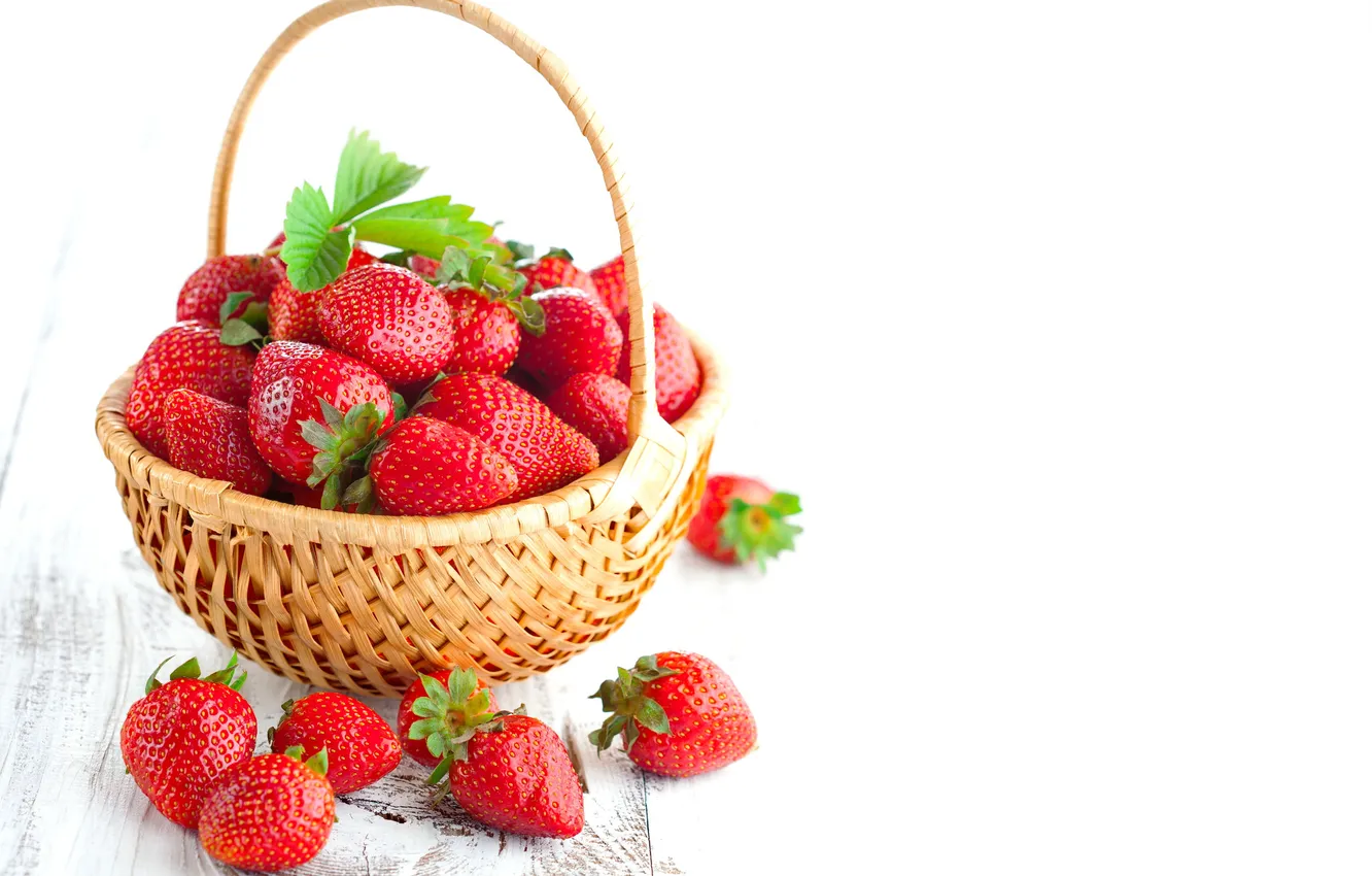 Photo wallpaper berries, strawberry, red, basket, red, fresh, ripe, sweet