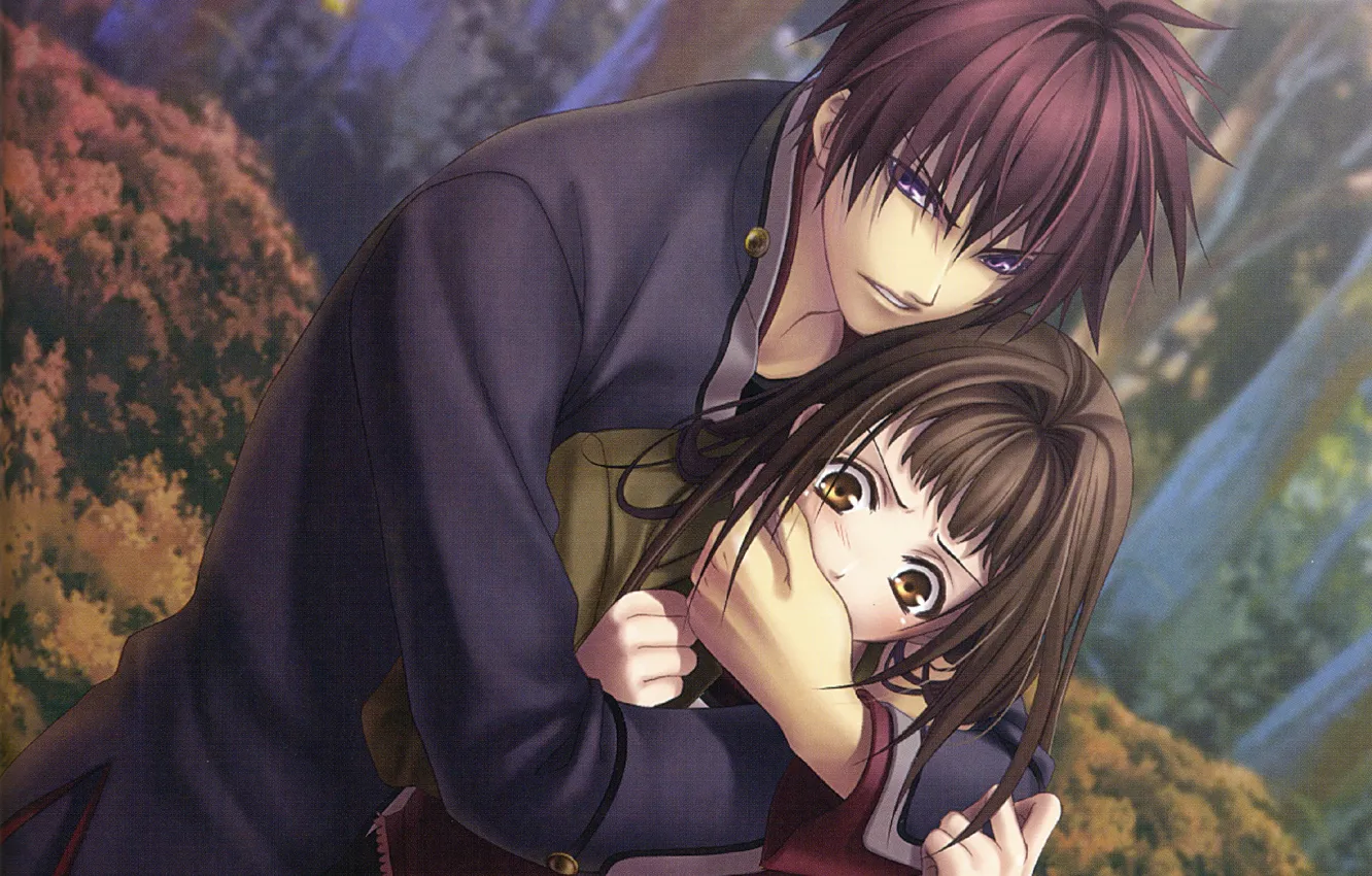 Photo wallpaper danger, students, defender, in the woods, Hiiro no Kakera, Takuma Onizaki, Crimson shards, Tamaki Benefits