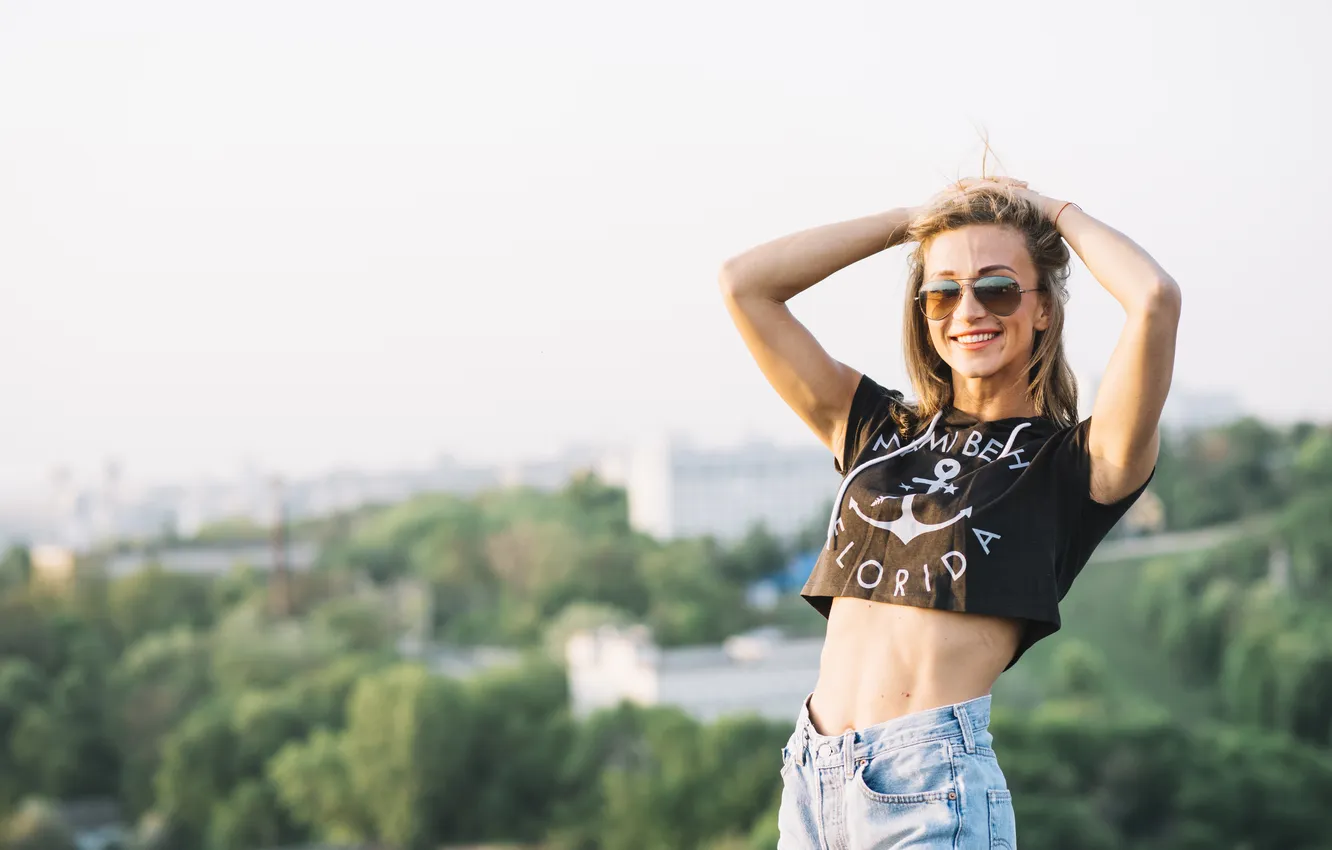 Photo wallpaper girl, posing, Rooftop