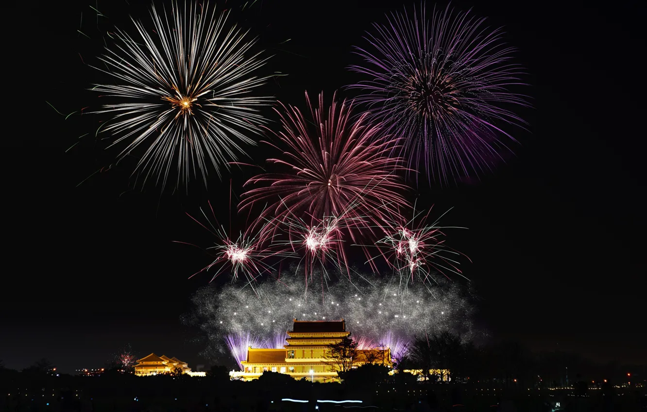 Photo wallpaper night, the city, holiday, salute