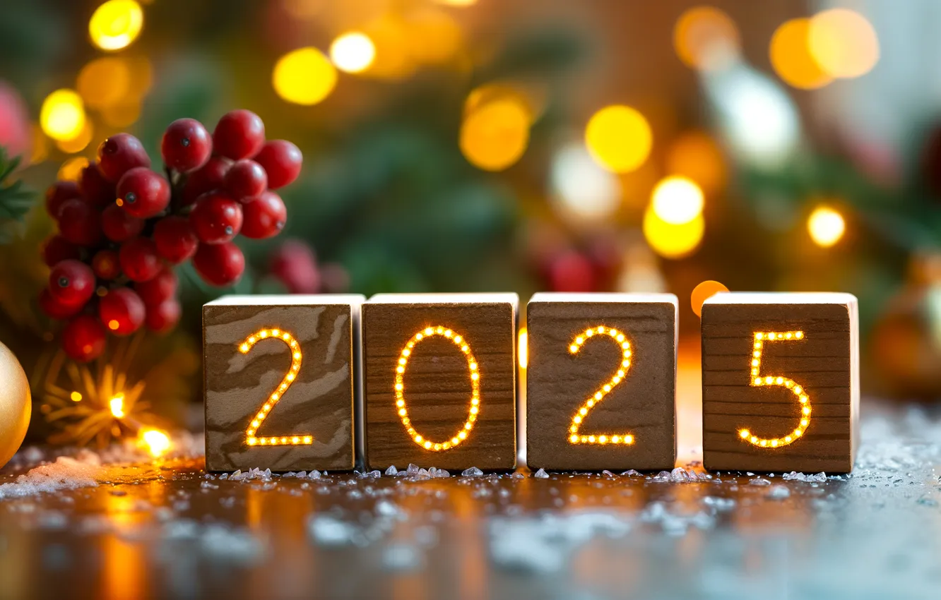 Photo wallpaper lights, lights, new year, Christmas, figures, date, bokeh, 2025