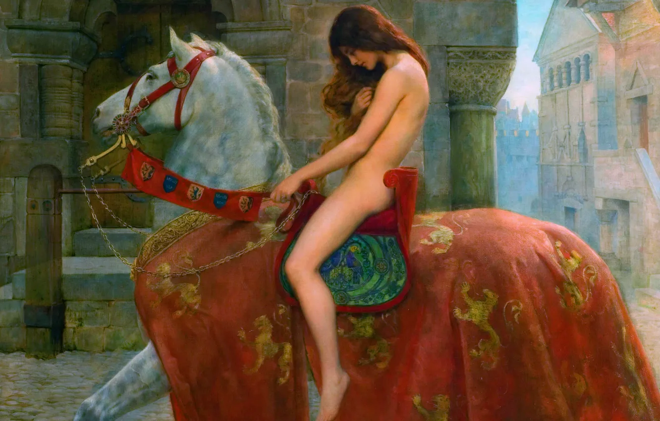 Photo wallpaper Girl, Horse, Picture, Nude, Lady Godiva, English painter, John Painter Collier, John Collier