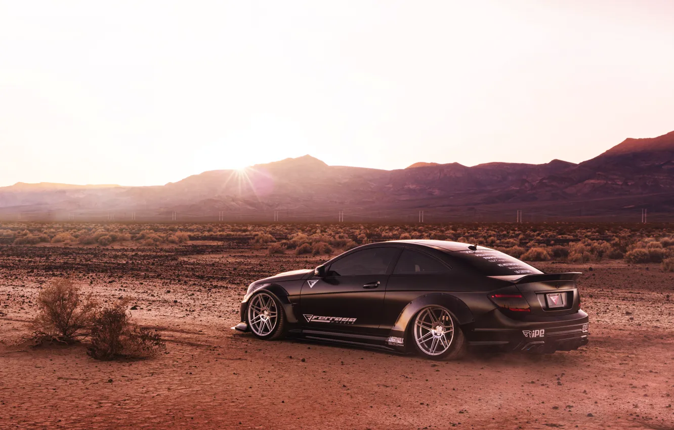Photo wallpaper black, desert, Mercedes, car