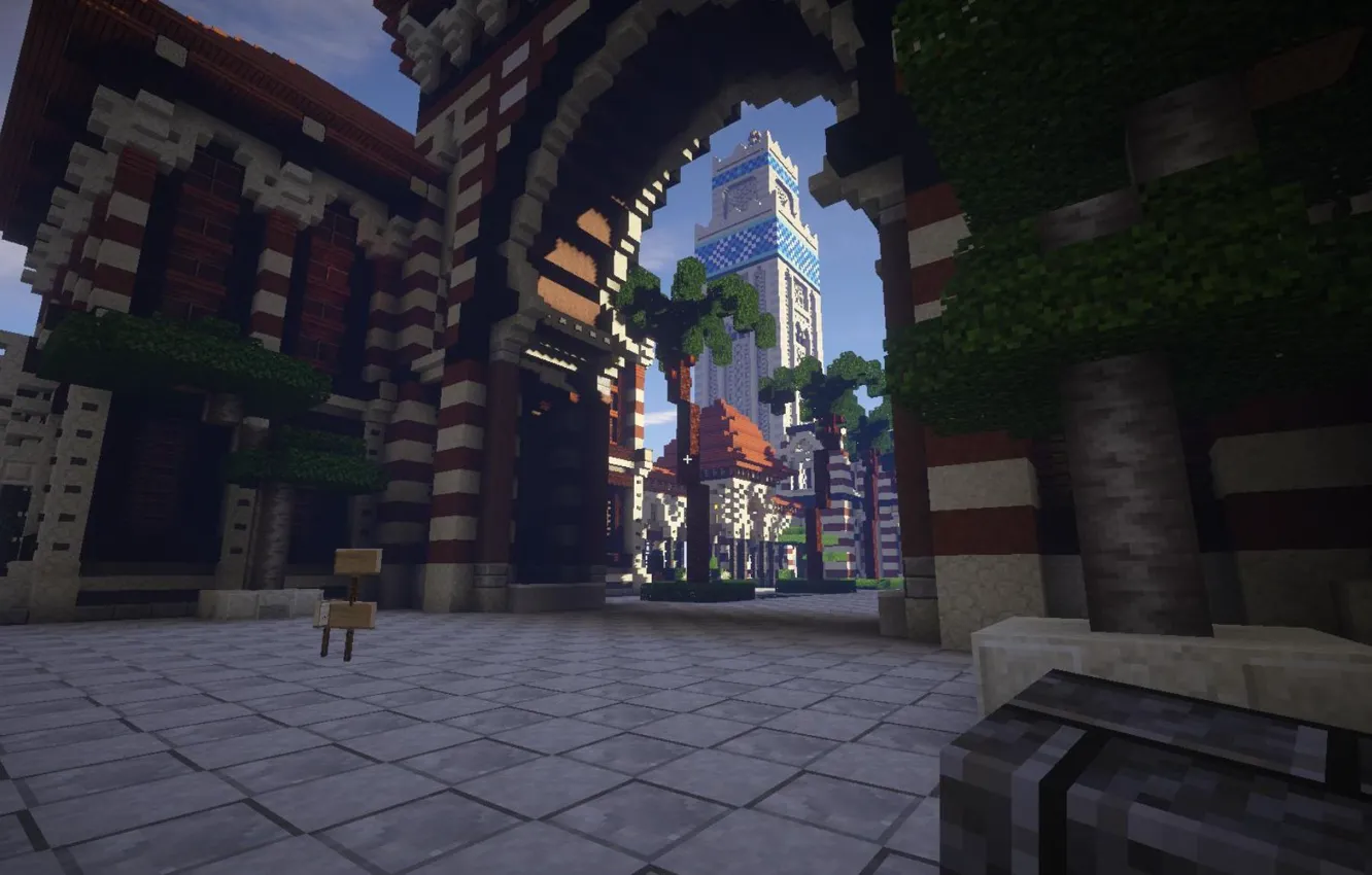 Photo wallpaper the sky, clouds, trees, the city, tile, building, tower, home