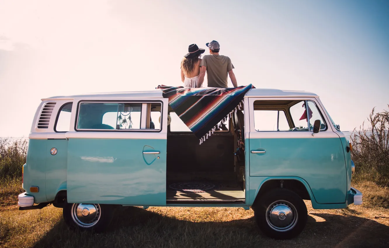 Photo wallpaper car, moon, love, woman, man
