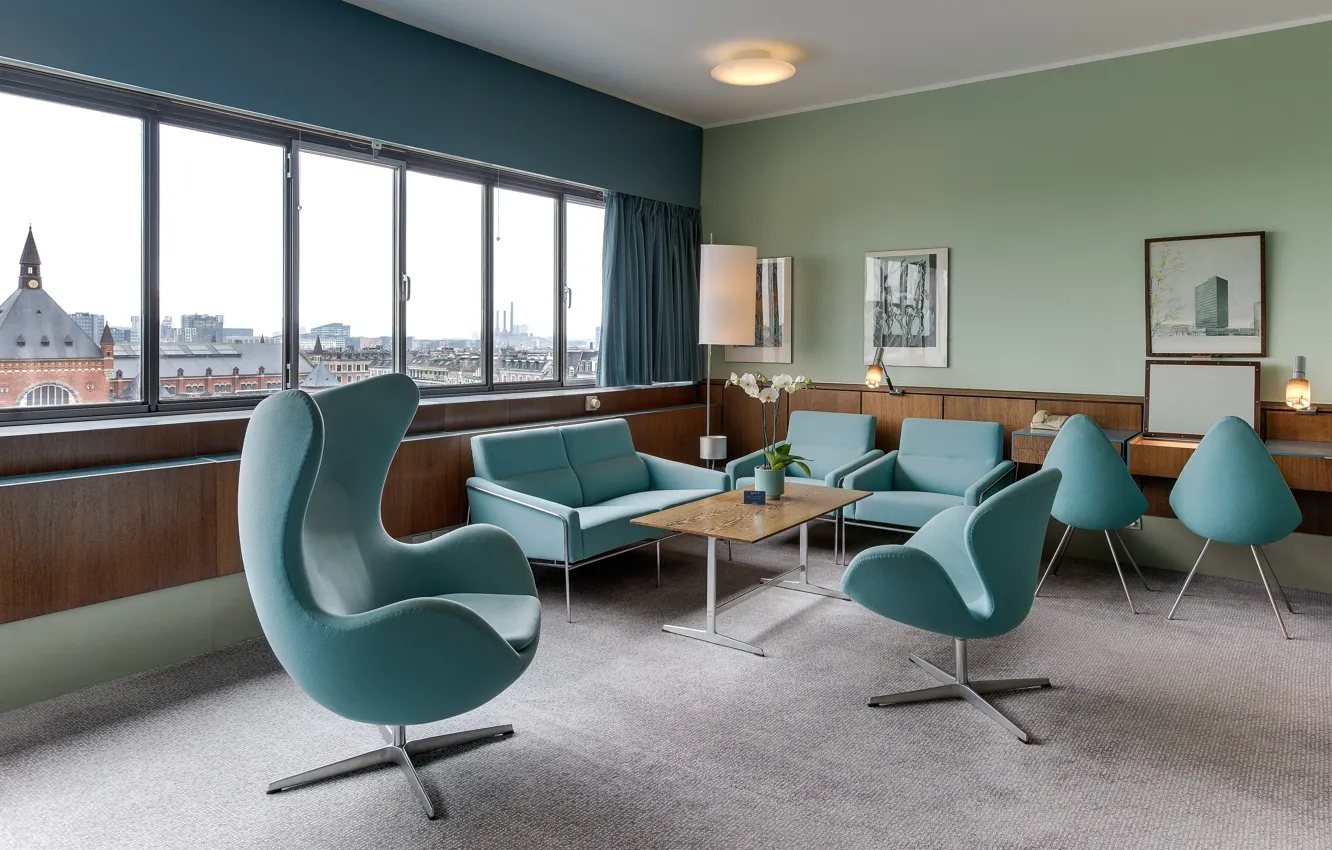 Photo wallpaper interior, Denmark, the hotel, retro style, hall, Copenhagen, Radisson Blu Royal hotel