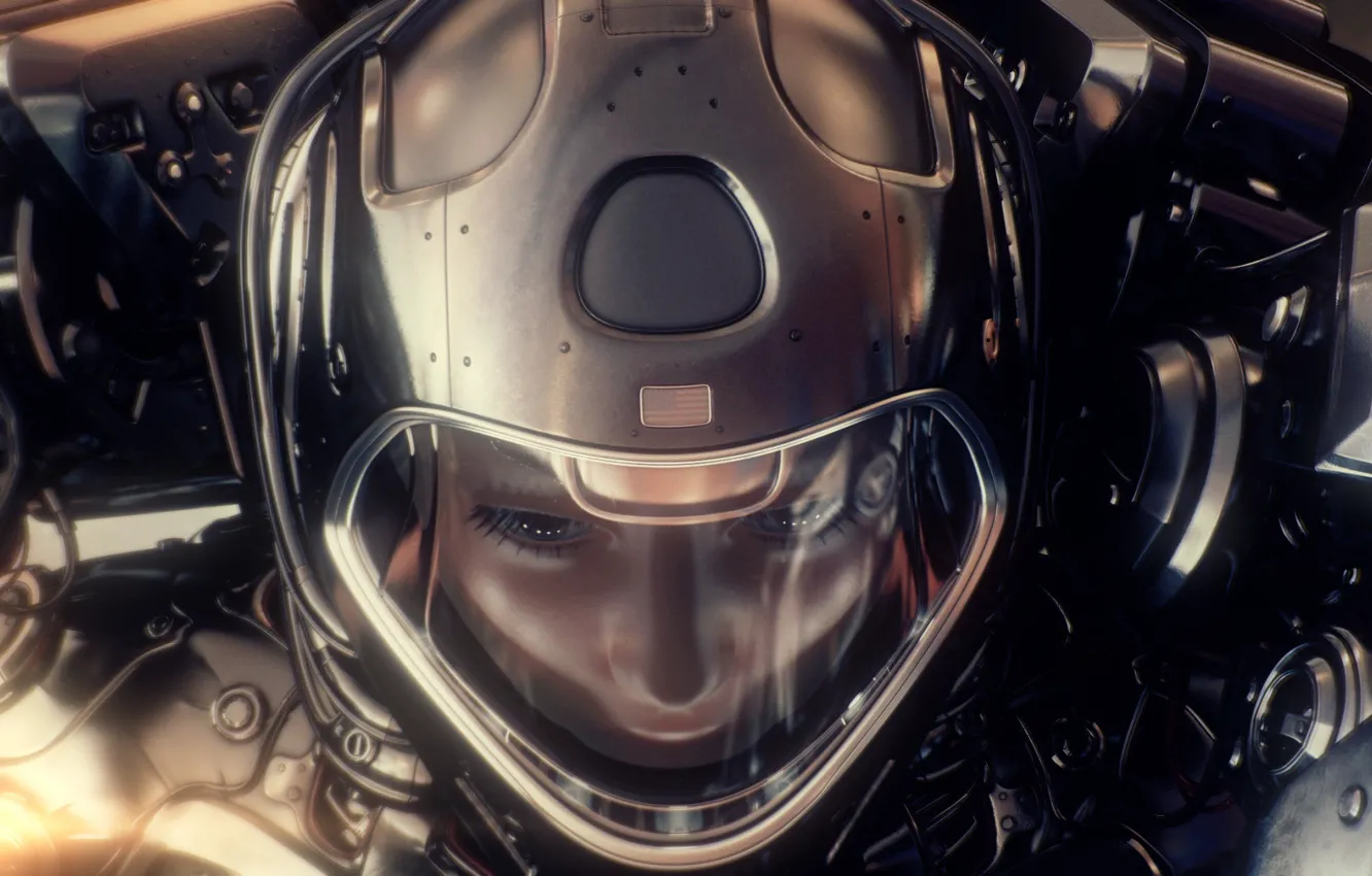 Photo wallpaper look, girl, face, rendering, the suit, art, helmet