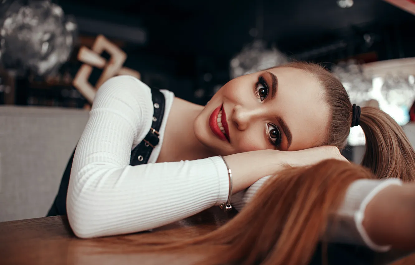 Photo wallpaper pose, smile, hair, Girl, Sasha Rusko, Katya Grigorieva