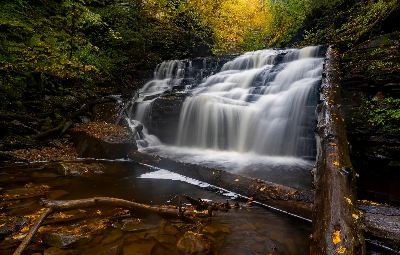 Photo wallpaper rocks, waterfall, stream