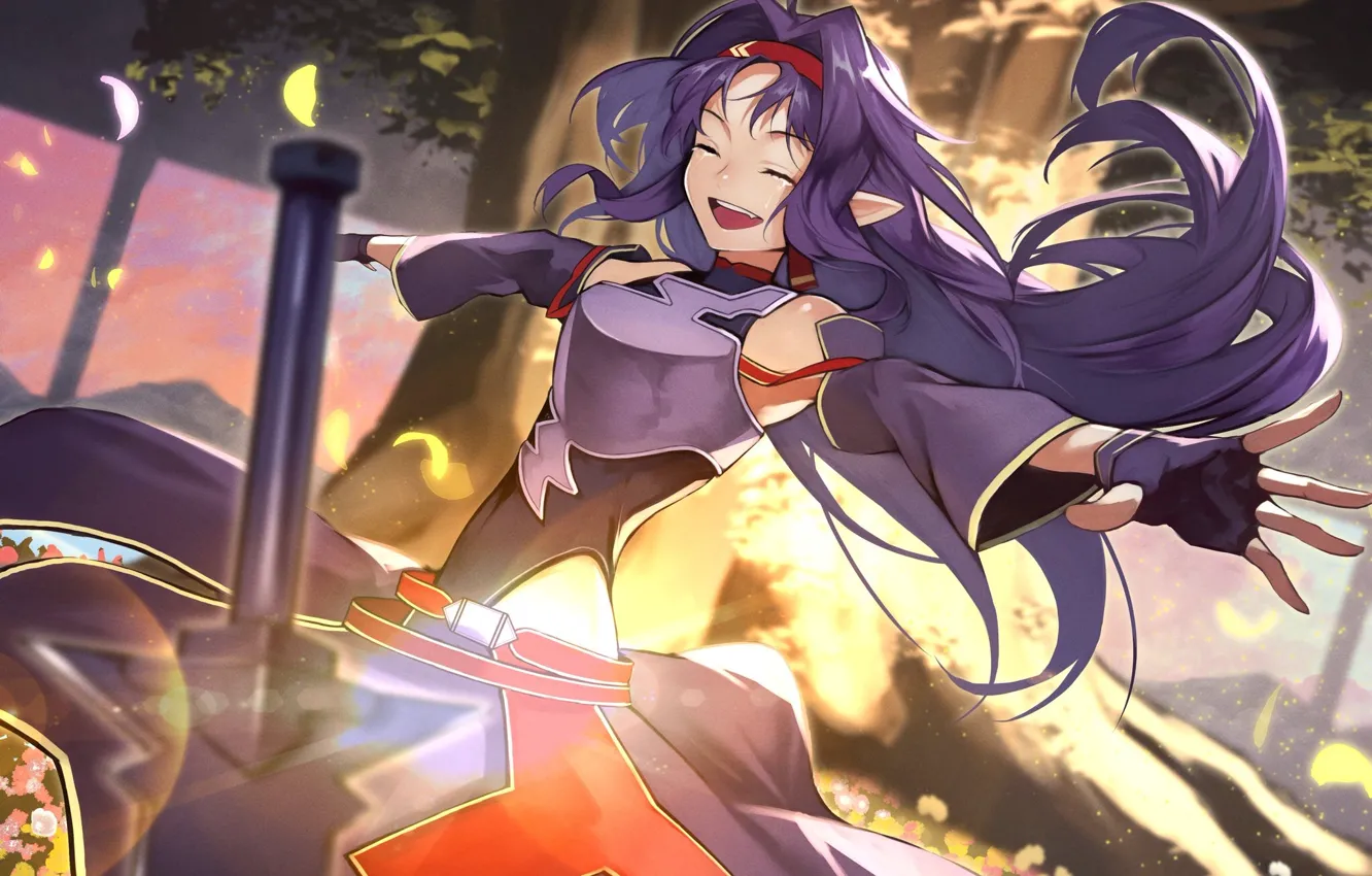 Photo wallpaper girl, laughter, sword art online, Yuuki Konno