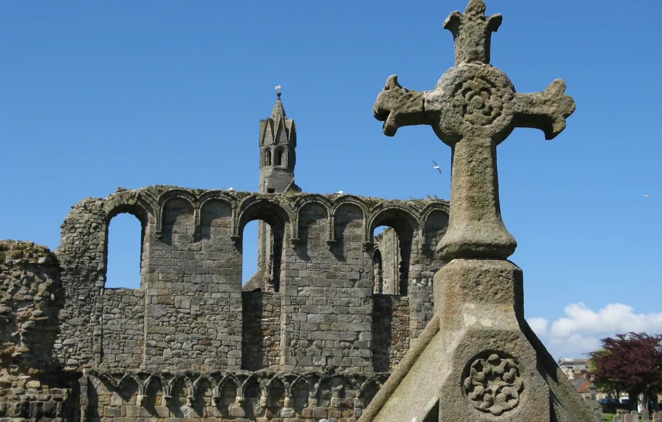 Photo wallpaper landscape, England, Church, ruins, Britain