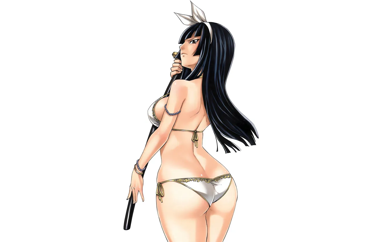 Photo wallpaper girl, sword, sexy, ass, cleavage, long hair, brown eyes, boobs