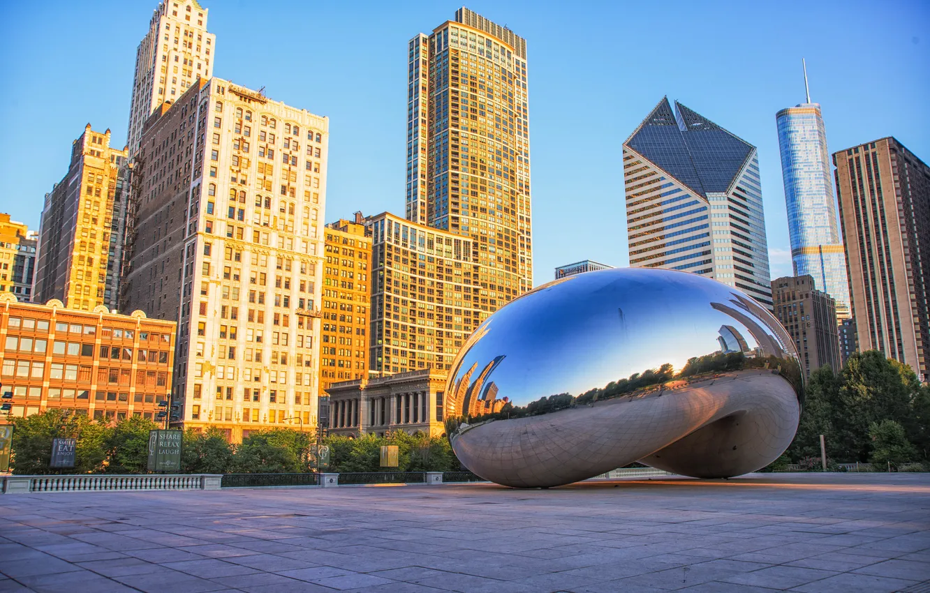 Photo wallpaper the city, morning, Chicago, Illinois, monument, Millennium Park